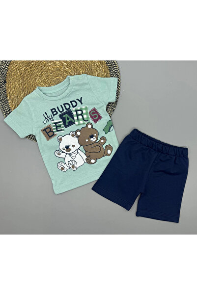 Poppy طقم شورت وتي شيرت مطبوع عليه دب للأطفال الأولاد - من 6 إلى 18 شهرًا