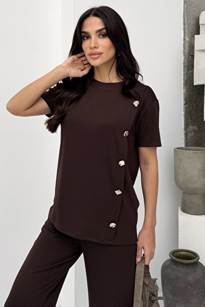 Ded COLLECTION Γυναικείο Σετ Μινιμαλιστικού Σχεδιασμού με Χρυσά Κουμπιά και Λ...