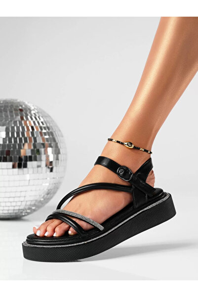 Zaira Γυναικεία μαύρα σανδάλια πλατφόρμας από οικολογικό δέρμα Gloria # 19364...