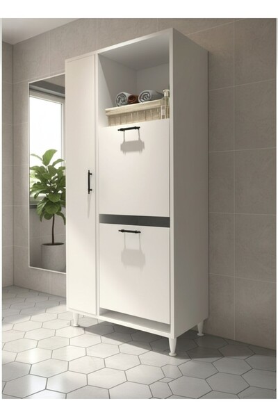MEBELLİFE BELİSSİMO 2'Lİ ÇAMAŞIR SEPETLİ ÇOK AMAÇLI BANYO DOLABI