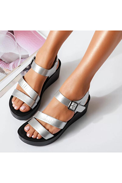 Zaira Γυναικεία Σανδάλια Πλατφόρμας Όφελια Ασημί # 15658 - 40