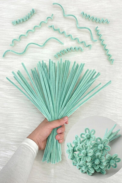 ZEYMERADE 100 Pieces Mint Chenille 30cm, Fuzzy Plush Velvet Wire, Handicraft,...