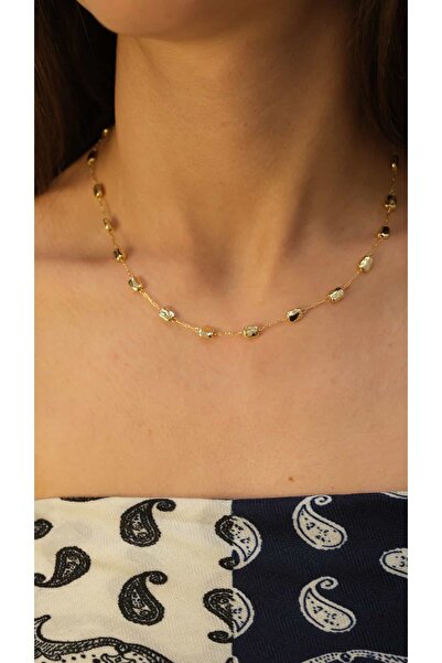 Jerie Gold Flat Chain Detail Necklace