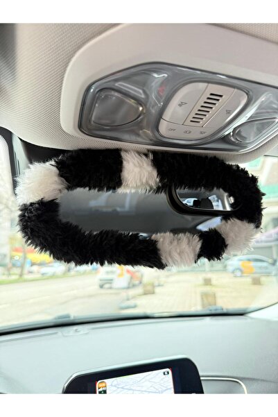Oto Aksesuarcım Soft Furry Plush Fur Rear View Mirror Cover Ornament Dalmatian