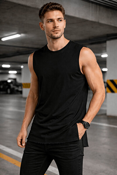 Tarz Cool Men's Sleeveless Regular Fit Basic Athlete T-Shirt with Side Slits ...