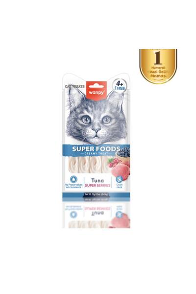 Wanpy Superfood Ton Balıklı, Yaban Mersini & Kızılcıklı Krema Kedi Ödülü 5×14 Gr