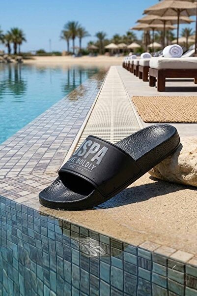 U.S. Polo Assn. Men's Black Slippers - Pool and Beach Slippers