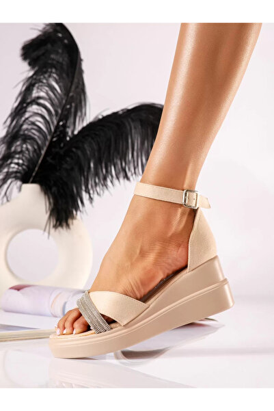 Zaira Sandale cu platforma dama bej din piele ecologica intoarsa Willow #1905...