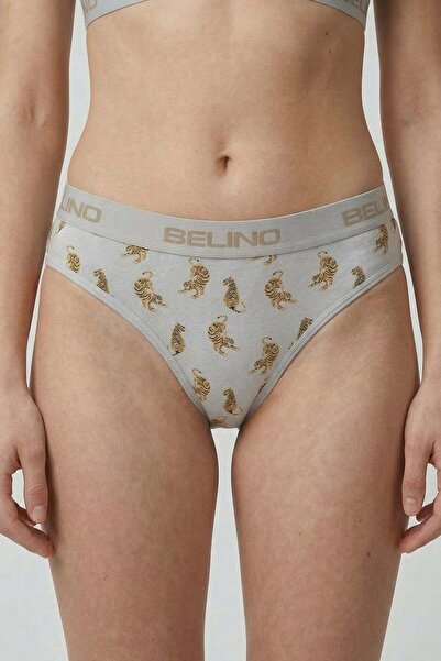 BELİNOPLUS Patterned Women's Slip Panties and Bralette Set with Support Pads - Tiger Power