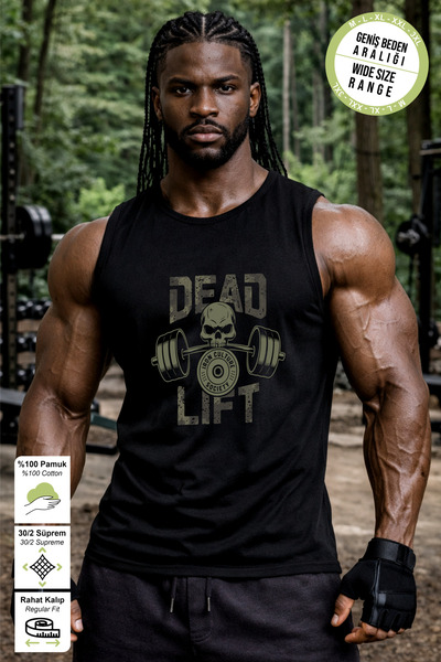 BESSA Black Deat Lift Printed Crew Neck Sports Athlete Tank Top Premium Thick...