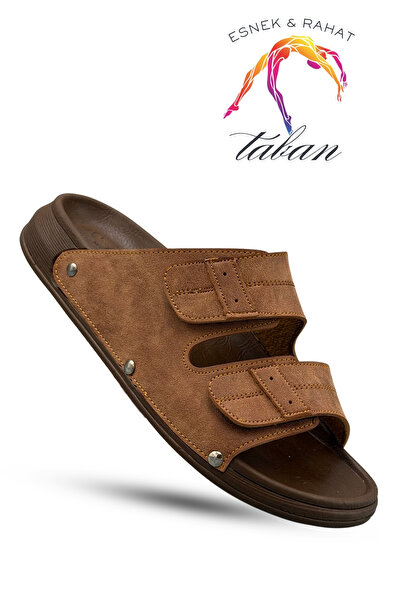 sermoda Men's Slippers - Double Velcro Adjustable Flexible Sole Leather Men's...