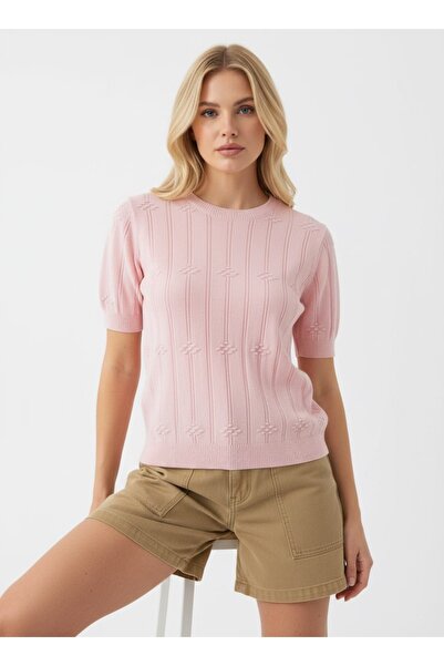 Arbucky Women's Crew Neck Short Sleeve Slim Knitwear Blouse