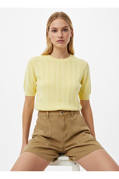 Arbucky Women's Crew Neck Short Sleeve Slim Knitwear Blouse