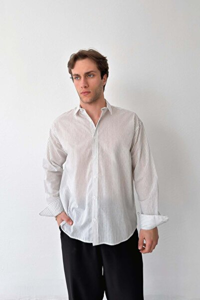 Flaw Wear قميص كتان أبيض مخطط