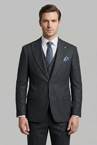 Giotelli Men's Viscose Blended 8 Drop Classic Anthracite Suit with Vest