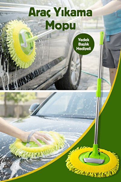 Nandy Home Mikrofiber, Araç Yıkama Mopu - Çok Amaçlı Mop - Yedek Başlık Hediyeli
