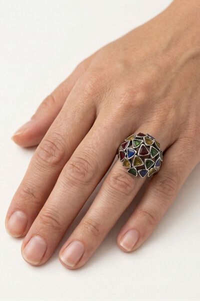 Clandestino Vintage Multi-Colored Stone Ring Silver Color