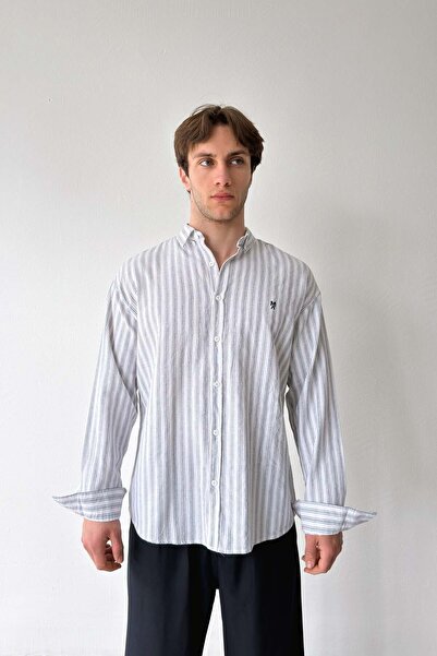 Flaw Wear قميص ميكبا من الكتان الأبيض المطرز بالخطوط
