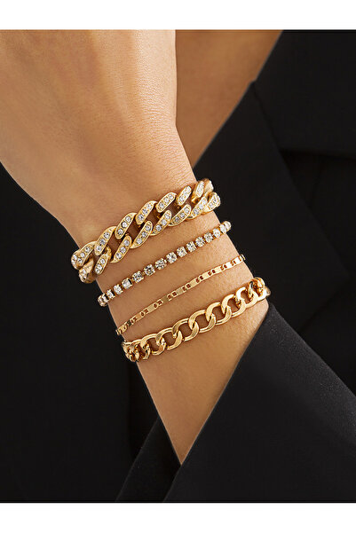 FridayIn 4-pieces minimalist and stylish Cuban chain diamond-encrusted bracel...