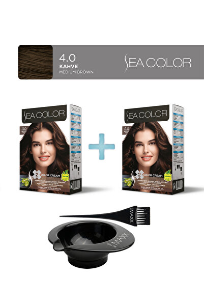 Sea Color 2'li Paket Set Saç Boyası 4.0 Kahve, Boya Tası ve Fırça Hediye!