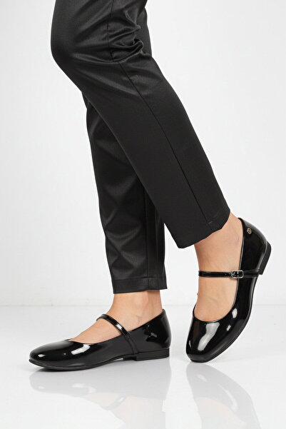 Pierre Cardin Black Patent Leather Banded Lightweight Women's Ballerinas Pc-5...