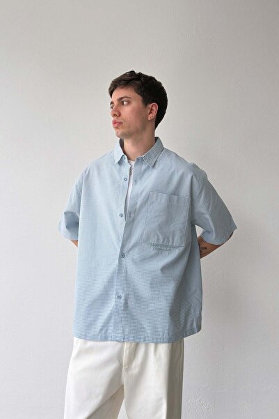 Flaw Wear Barmodern Spirit Embroidered Plaid Oversize Blue Poplin Shirt