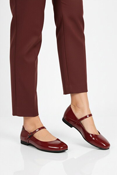 Pierre Cardin Burgundy Patent Leather Banded Lightweight Women's Ballerinas P...