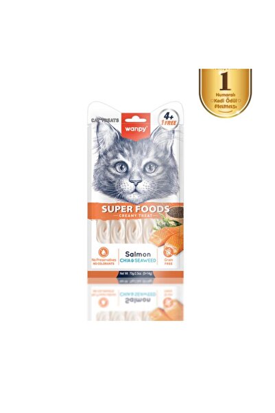 Wanpy Superfood Somonlu, Chia & Deniz Yosunlu Krema Kedi Ödülü 5×14 Gr