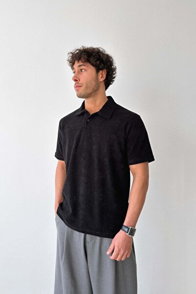 Flaw Wear Terry Cloth Polo Collar Buttoned T-Shirt