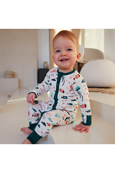 Zipster Pijama lungă cu fermoar reversibil, ZIPSTER-Sub Mareea, Alb cu Verde,...