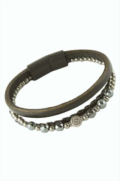 Bijuteri Net Hematite Magnetic Leather Bracelet