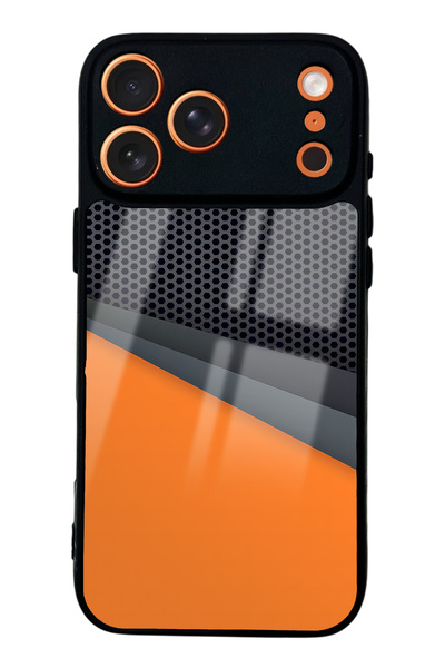 Spoyi iPhone 17 Pro Glossy Phone Case with Orange Cross Design