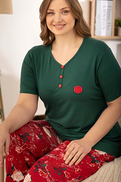 Green Ring Viscose Short Sleeve Plus Size Pajamas Set
