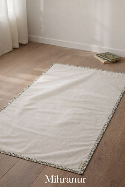 Mihranur Çiçek Desenli Minimal Keten Seccade Namazlık Tesbih Hediyeli-çeyiz B...