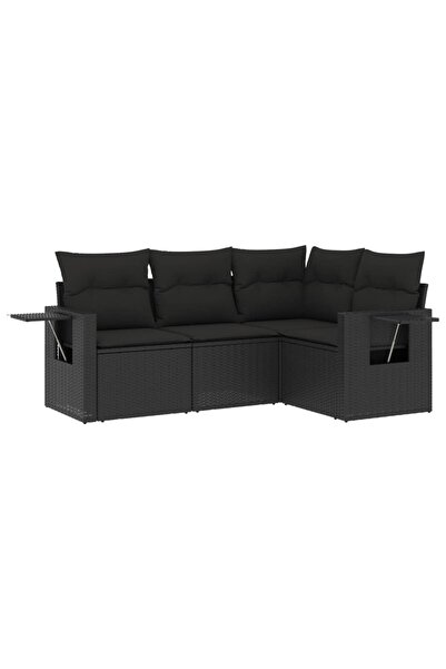 vidaxl Set mobilier de grădină cu perne, 4 piese, negru, poliratan