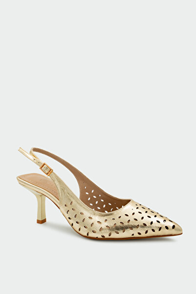 LAMİNTA حذاء بكعب نسائي ذهبي اللون من Punch Laser Cut