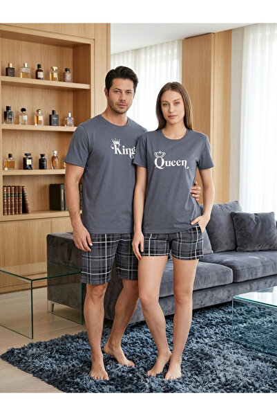 Pijama Sanati King & Queen Baskılı Sevgili Kombini Pijama Takımı
