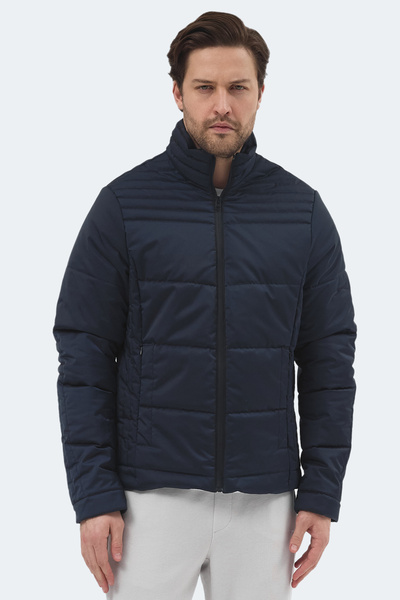 Slazenger Blanco Men's Stand Collar Slim Fit Navy Blue Coat & Jacket