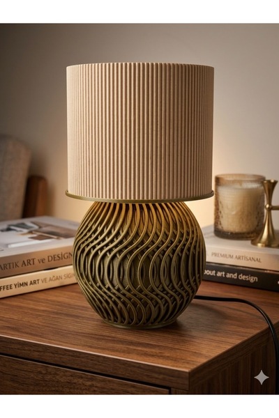 ALFA3DBASKI Modern Tasarım Dekoratif Abajur – Bronz Gövde & Ahşap Renk Şapka ...