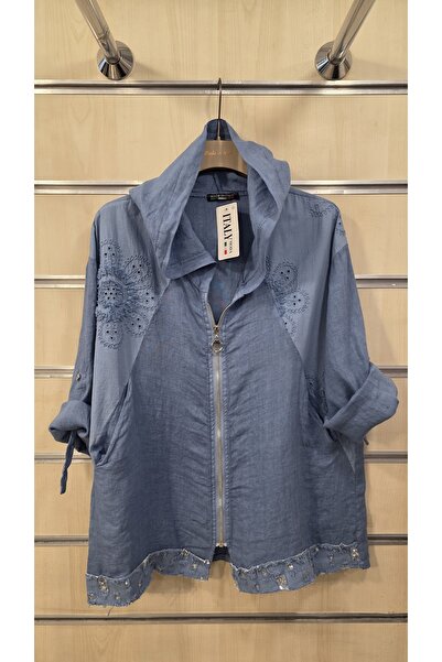 Park Moda Linen Jacket with Hood and Zipper