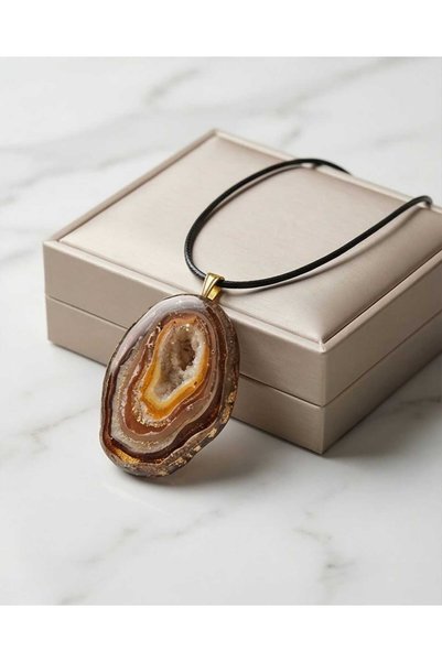 Dodemert Home Coffee Natural Stone Look Polymer Clay & Epoxy Design Necklace