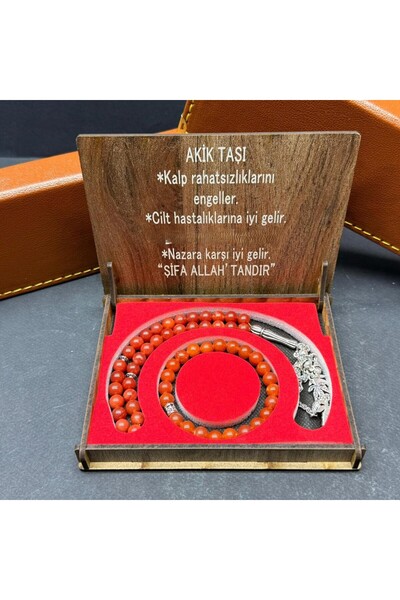 BEST PARTİ Best Special Wooden Boxed Agate Stone Prayer Beads-Bracelet Set