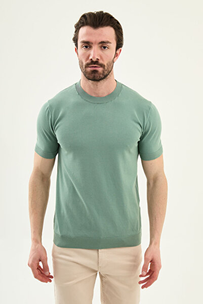 Mcr Plain Slim Fit Crew Neck Men's Knitwear T-Shirt Çağla - 11583.26Y