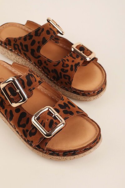 Gondol Удобни чехли от естествена кожа с двойна катарама rh.200 Тан Леопард