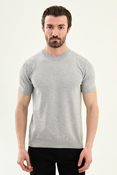 Mcr Plain Slim Fit Crew Neck Men's Knitwear T-Shirt Gray - 11583.26Y