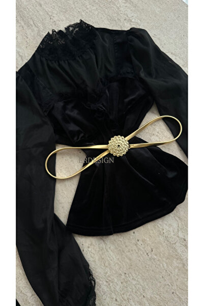 ERDESIGNN Women's Gold Flexible Flower Pattern Metal Belt Dress Belt Skirt Belt