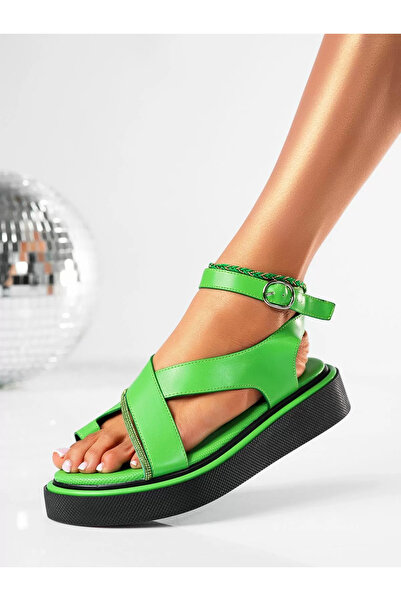 Zaira Γυναικεία πράσινα σανδάλια πλατφόρμας από οικολογικό δέρμα Yara # 19437...