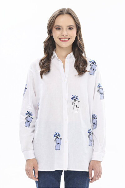 mahira collection Line Graphic Embroidered Cotton Women's Shirt