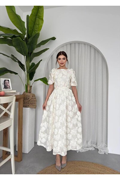 conconmoda Özel Tasarım Gül Dokuma Uzun Estaban Elbise