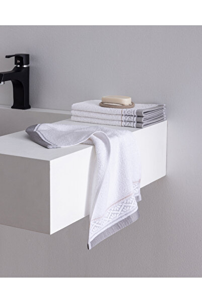 Madame Coco Alouette 4'lü Pamuklu El Havlusu - Beyaz/Gri - 30x45 cm